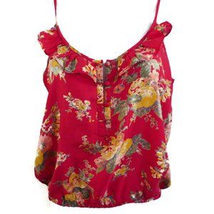 SiLK 90s Y2K Floral Cami Ruffle Neck Elastic Waistband Adjustable Straps S